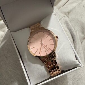 Nine West Rose Gold Tone Bracelet Watch with Pink Dial